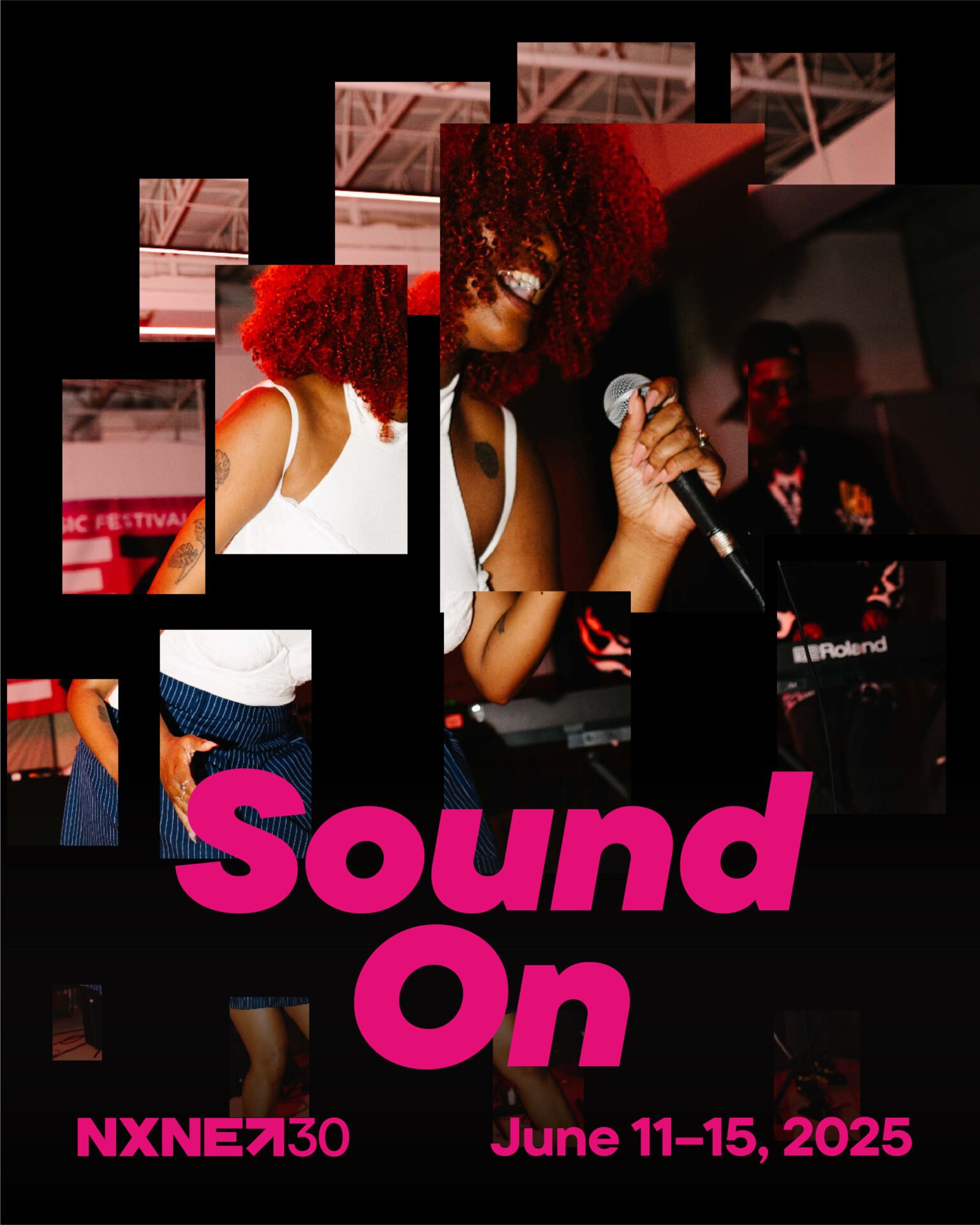 A singer holding up a microphone in a collaged box style header image.